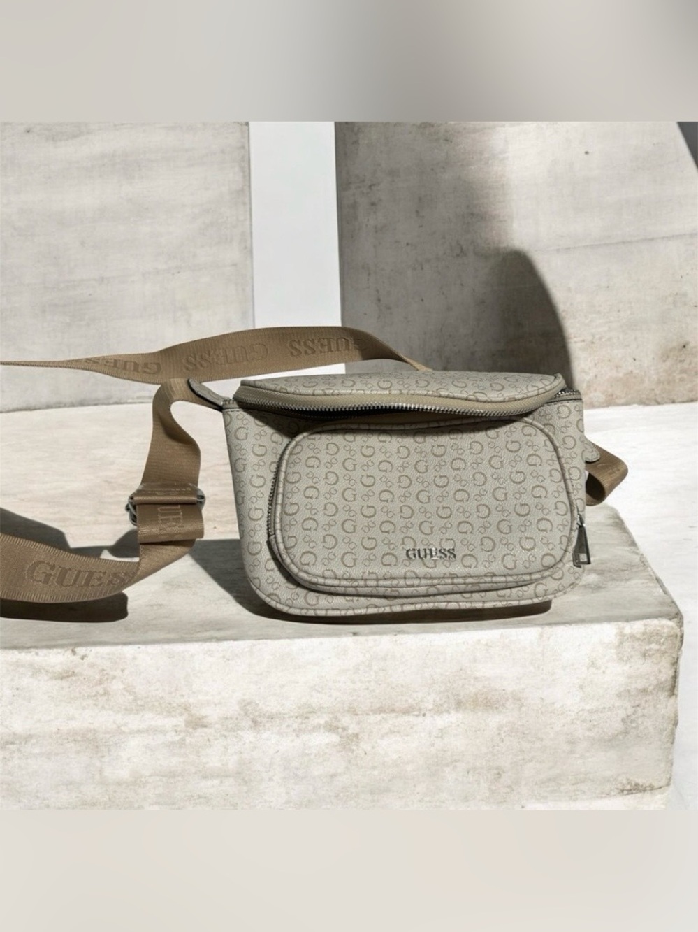 GUESS Beige Monogram Crossbody/Waist Bag